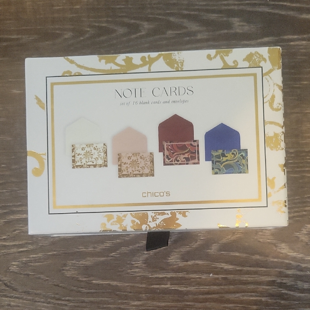 Chico's Beautiful 16 Note Cards Set 4 Designs And Color Combo Heavy Card Stock